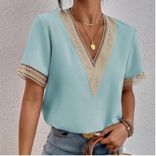 Lace lace short sleeved chiffon top for women's clothing