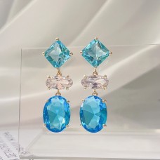 Geometric Ice Cracked Colored Zircon Silver Needle Earrings