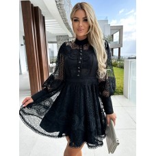 Sexy lace and lace temperament long sleeved dress