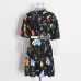 Standing collar short sleeved high waisted slimming waistband dress