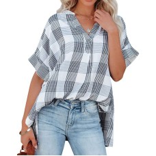 New short sleeved thin V-neck pullover shirt loose fitting shirt for women