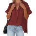 New short sleeved thin V-neck pullover shirt loose fitting shirt for women