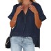 New short sleeved thin V-neck pullover shirt loose fitting shirt for women