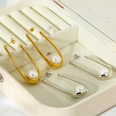 Irregular pearl earrings niche high-end INS style 16K gold stainless pearl earrings for women
