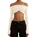 One line neckline perspective wrapped chest short top