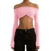 One line neckline perspective wrapped chest short top
