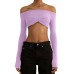 One line neckline perspective wrapped chest short top