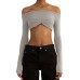 One line neckline perspective wrapped chest short top