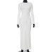 Round necked long sleeved skirt with lace crumple and slim fit in one step skirt
