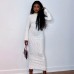 Round necked long sleeved skirt with lace crumple and slim fit in one step skirt