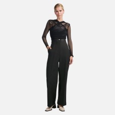 Cross design back zipper with micro transparent mesh exposed waist long sleeved top