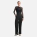 Cross design back zipper with micro transparent mesh exposed waist long sleeved top