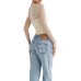 Cross design back zipper with micro transparent mesh exposed waist long sleeved top