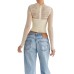Cross design back zipper with micro transparent mesh exposed waist long sleeved top