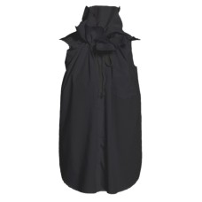 Stand collar loose shirt women's summer new niche retro pinch drawstring sleeveless shirt