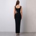 Black mesh diamond long sleeveless square neck high-end dress knitted bandage women's clothing