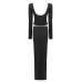 Black long sleeved backless pleated two-piece elastic slim fit casual set