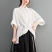 Fashionable vertical pattern tied craft short sleeved shirt for women