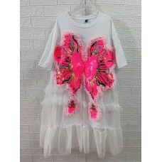 Heavy industry sequin dress, women's loose patchwork mesh mid length skirt