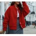Temperament red loose and versatile woolen baseball jacket