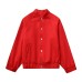 Temperament red loose and versatile woolen baseball jacket
