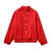 Temperament red loose and versatile woolen baseball jacket
