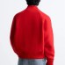 Temperament red loose and versatile woolen baseball jacket