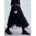 High Elastic Waist Black Irregular Mesh Pleated A-line Half-body Skirt Women Fashion Tide New Spring Autumn 