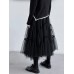 High Elastic Waist Black Irregular Mesh Pleated A-line Half-body Skirt Women Fashion Tide New Spring Autumn 