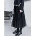 High Elastic Waist Black Irregular Mesh Pleated A-line Half-body Skirt Women Fashion Tide New Spring Autumn 