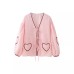 Sweet and fresh V-neck long sleeved love pocket pink shirt for women