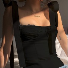 Knitted tie bow suspender vest sexy spicy girl backless top