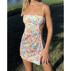 Fashionable floral camisole slim fit dress short skirt