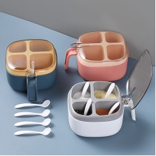 Kitchen supplies press type seasoning box contrasting color four grid seasoning box transparent lid with spoon