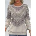 Round neck shoulder long sleeved casual loose tie dyed printed top