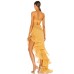 Fashionable wrap chest sexy one line neckline slim fit slit wooden ear edge dress