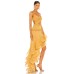 Fashionable wrap chest sexy one line neckline slim fit slit wooden ear edge dress