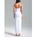 White hanging neck V-neck mesh elegant slim fit hot diamond long slit bandage dress party evening dress