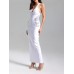 White hanging neck V-neck mesh elegant slim fit hot diamond long slit bandage dress party evening dress