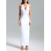 White hanging neck V-neck mesh elegant slim fit hot diamond long slit bandage dress party evening dress