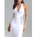White hanging neck V-neck mesh elegant slim fit hot diamond long slit bandage dress party evening dress