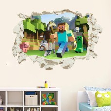 Minecraft run away My World Wall Stickers Living Room Children's Room Removable Decorative PVC Stickers