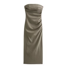 Fashionable socialite style pleated decorative midi dress