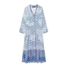 Printed Fashion Loose Basic Flip Neck Dress