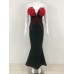 Sexy and elegant tube top long evening dress with flower chains