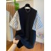 Versatile casual age reducing western-style mid length contrasting color patchwork T-shirt