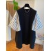 Versatile casual age reducing western-style mid length contrasting color patchwork T-shirt