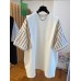 Versatile casual age reducing western-style mid length contrasting color patchwork T-shirt