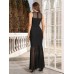 Sleeveless round neck crystal studded diamond mesh patchwork bandage long skirt
