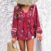 European and American women's spring/summer casual vacation printed long sleeved shirt